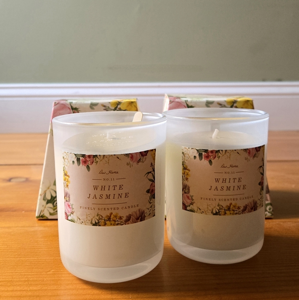 TWO White Jasmine Scented Candles